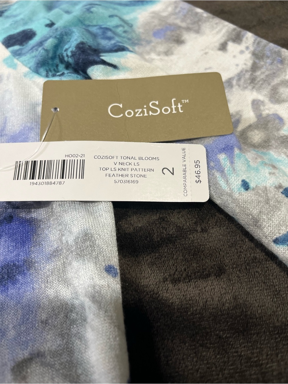 NWT Chicos Women’s CoziSoft Size 2 Large V-Neck Floral Abstract Blue Purple Top - Picture 4 of 14